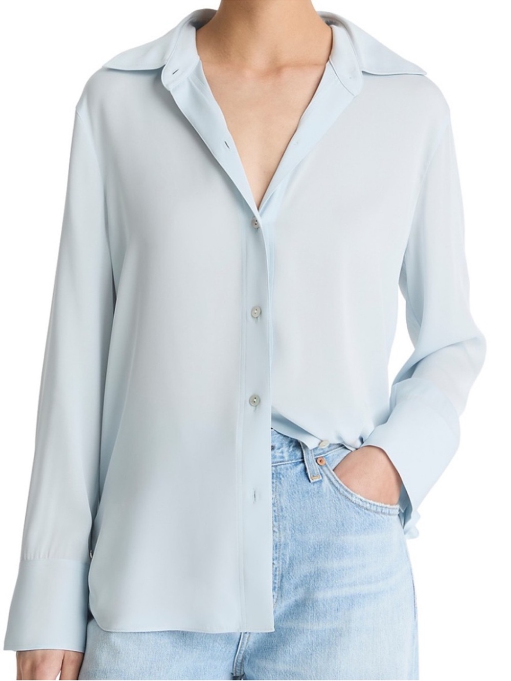 Vince Long Sleeved Button Down Silk Blend Blouse